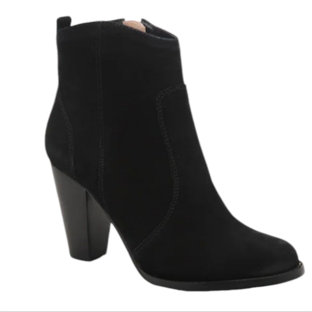 Joie Women's Dalton Suede Leather Stacked Heel Ankle Boots Black Size 38 1/2
